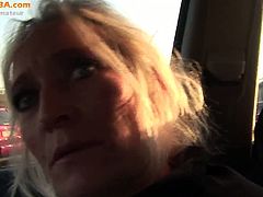 Checkout this blonde mature bitch, planning to fuck this young dude outdoors. Watch how she sucks his young cock and then stuffs her old mature pussy with his hard cock, outdoors. Enjoy!