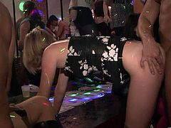 Fascinating cowgirl with nice ass awarding her horny gentleman with a superb blowjob then gets hammered hardcore in a reality party shoot