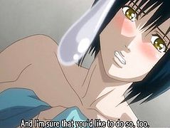 Busty hentai Japanese plugs vibrator in her ass