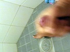 Spraying cum in the bathroom