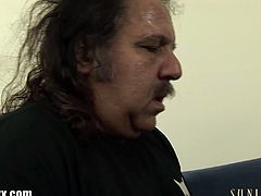 Slutty Cece Stone is up the ladder and no panties! Ron Jeremy checks her pussy and wants more then just a look!