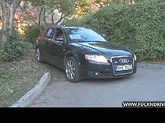 This horny stud is getting paid big time and you never want to miss as big tits brunette bombshell enjoys sucking cock in car.