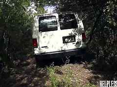 There are kinky hardcore activities going on inside the white van, parked in the woods. Click to see a helpless slutty teen, persuaded to suck cock, while blindfolded with hands and legs tied in a fierce manner. The atmosphere gets hotter, when the bitch is fucked hard sideways. Watch!