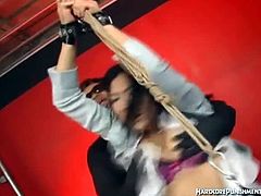 Hardcore Punishments brings you a hell of a free porn video where you can see how this Jap girl gets bound and masturbated very hard by a girl and 2 guys while assuming hot positions.