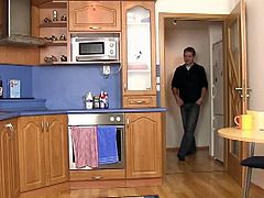Repair man and a twink is having an impromptu fucking session as they suck and fuck their tight nasty asses and they start it doing at the floor in the kitchen.