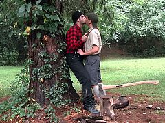 Jimmy was chopping some woods out on the lawn. But for Zac it was a great opportunity to be alone with him. After all, he hadn't seen him in a long time and this was the best time to rekindle old flames. Zac knows, what Jimmy wants. He gets on his knees and takes Jimmy's big dick in his mouth.