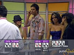 Sexy pornstars in uniforms play a hot round of strip poker