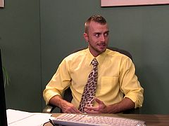 Jessie loves his work. He knows, he wields a lot of authority over people here and he can make anyone, do anything. That's why, when Troy steps into the room, he knows, what needs to be done, considering he has such a hot body and will do anything, to be promoted. He asks him for a blowjob and more.