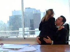 Luciana Heger is with this businessman for a business meeting at the office and he can't resist this girl's sexual attraction prompting him to rip off her business clothes and fuck at the office table.