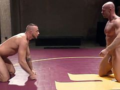 This will be the day where we find out which one of these hunks is the strongest. They fight and battle for position, to see who is the most powerful. The nude men try to pin each other down, and the loser is going to have a cock in his ass.