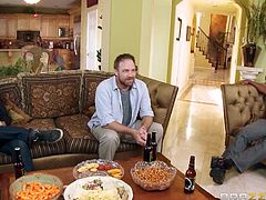A naive husband invited some friends at his home. He has no clue that his seductive wife could cheat on him in such a slutty manner, right in their house and under his nose! Click to see horny Payton sucking cock on the kitchen floor. The tattooed hot babe shows off her fantastic big tits and gets banged hard.