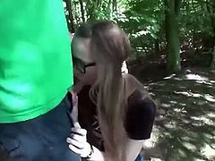 Four eyed teen fucked in the woods