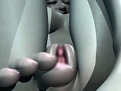 Busty animated babe gets fingered