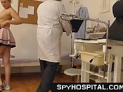 Check out this young teen babe going to her gynecologist to get her tight pussy examined. What she didn't know is that he is perverted and everything is recorded!
