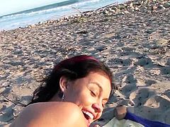 Ruby and I were at the beach enjoying the nice weather, when all of a sudden we both feel really horny. She pulled down her panties and I slide my cock in her vagina. It felt so nice and warm. She sucked me off and got on her knees, to take my sperm.