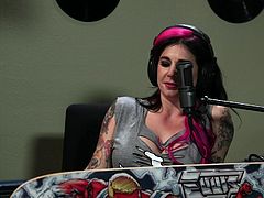 Slutty Rizzo Ford's presence is requested in the office, where two horny soldiers are expecting her... The indecent proposition they make her seems to excite the bitch, so she easily gets undressed. Click to watch the tattooed lady down on knees sucking cock, while banged hard from behind in the same time!