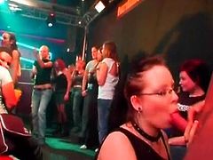 Party tramps get their mouths and cunts fucked by strippers