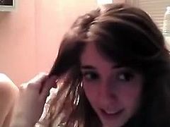 Cute nerdy brunette takes messy facial after giving blowjob