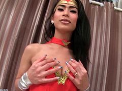 Lady Boy Gold brings you a hell of a free porn video where you can see how a horny brunette Ladyboy teases and plays while assuming some very interesting poses.
