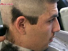 This Latin stud goes at the barber shop to get a haircut. Next, he shoots a solo scene that becomes a handjob scene. He strokes his big cock, but he also gets a handjob.
