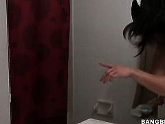 A muscular women cleans the room