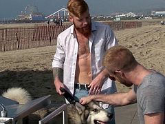 As Anthony was running on the beach with his pet, a hot guy wearing sun glasses, showed his interest. The tattooed man with sexy beard, trusts his pet's instincts and chats with his new acquaintance... The attraction is obvious and the two lads meet and have fun. See Christopher sucking cock.