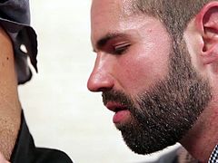 Dani has long awaited an encouraging sign from his hot boss. Now that this moment has come, he makes sure he does all the possible, to amaze him. Watch the tattooed gay guy with a sexy beard on knees, sucking Logan's cock with a flaming desire, which you can easily depict in his lusty regard. See all!
