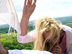 Beautiful girl dressed in pink and white makes her lovely eyes on camera as she gives stunning blowjob in nature from your point of view. Watch charming blonde blow that dick!