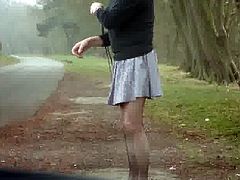 Crossdresser Sally Drops her Handbag