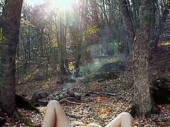 If you fantasize about hot ladies exposing their incredible bodies in the most unexpected places, click to watch slutty April, masturbating in the forest. After walking bare foot on the fallen leaves, the blonde babe lays down, to finger her peachy pussy. Enjoy the details!