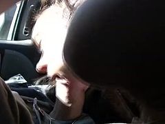 Perverted chocolate haired milf bumped in the car