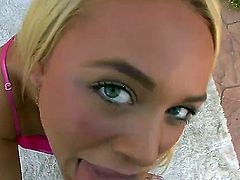 Cute blonde in pink Alexis Monroe makes her beautiful eyes full of fire on camera as she gives headjob.to thick dicked guy from your point of view. Nice slow blowjob with sweet Alexis Monroe!