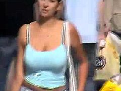 Boobs Shaking Wildly in Streets in Tight Top