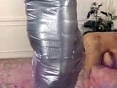 Mummified in silver duct tape