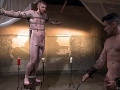 Cass and Trenton love to tie each other up, when it comes to sex. They want pain and an intense orgasm. Cass gets tied and tortured, because that's how Trenton wants to do it. Watch these two sexy Greek gods have intense sex and then cum all over each other.
