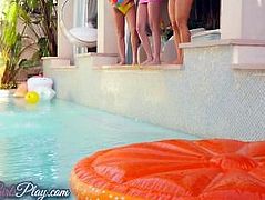 When Girls play - Lesbian pool party threesome