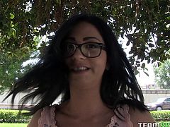 How insanely attractive could be seeing a hot lady, waking nude on the street? Slutty Julia has no shame! Click to watch the seductive babe, wearing sexy eye-glasses, playing dirty inside with a horny partner. See her sucking dick with frenzy...