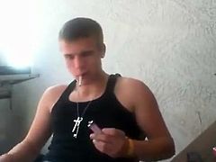 Smoking boy jerking his cock