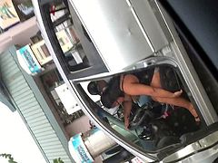 Mature ass cleaning car