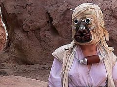 Jennifer White is in a  Star Wars parody. She is having her pussy and ass licked. Her nipples are getting hard from all the attention that she is getting.