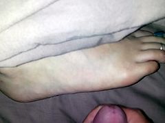 Cum on wife's dirty tired feet