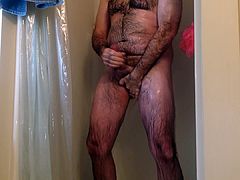 Jerking off in the shower. Cum shot. Hairy