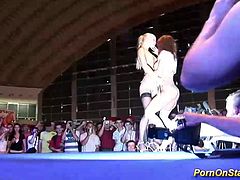 hot lesbian sex show on public stage