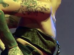 tattooed horny fetish lesbians fisting live on public sexfair stage