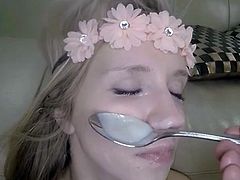 hippie swallows facial with a spoon
