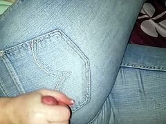 Cumming all over her jeans