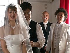 Cutest Japanese girl in the wedding dress banged deep and hard