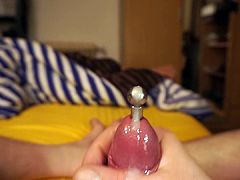 Cum through a penis plug 6.3.16