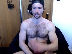 Muscle hairy man jerk off