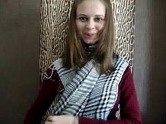 Russian teen flashes her tits